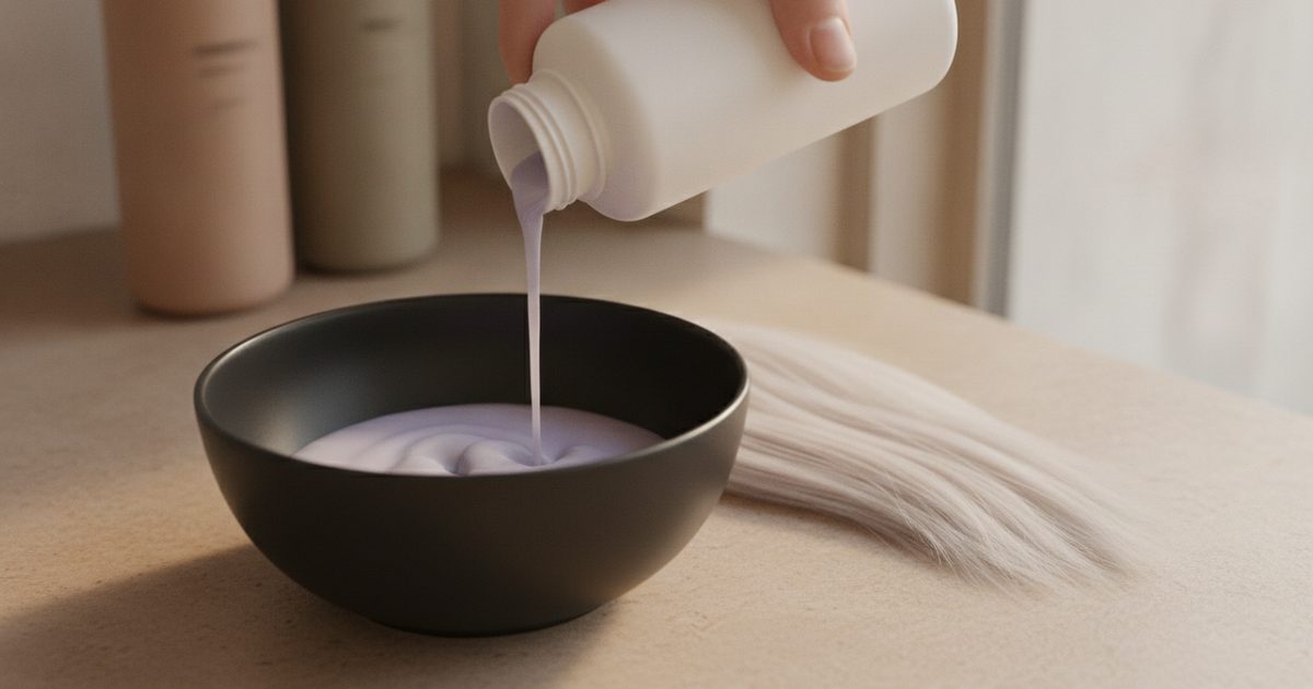 10 volume developer being mixed in a salon bowl
