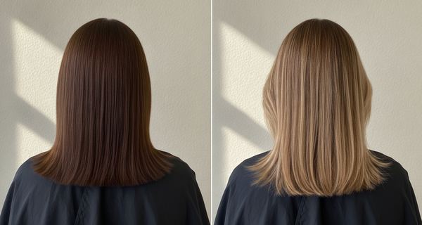 Before and after, Medium brown (4) to Medium blonde (7)