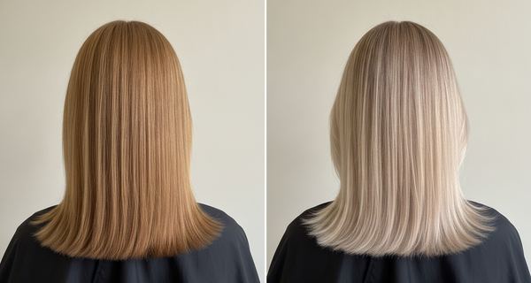 Before and after, Medium blonde (7) to Very light blonde (9)