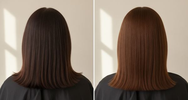 Before and after, Dark brown (3) to Medium brown (4)