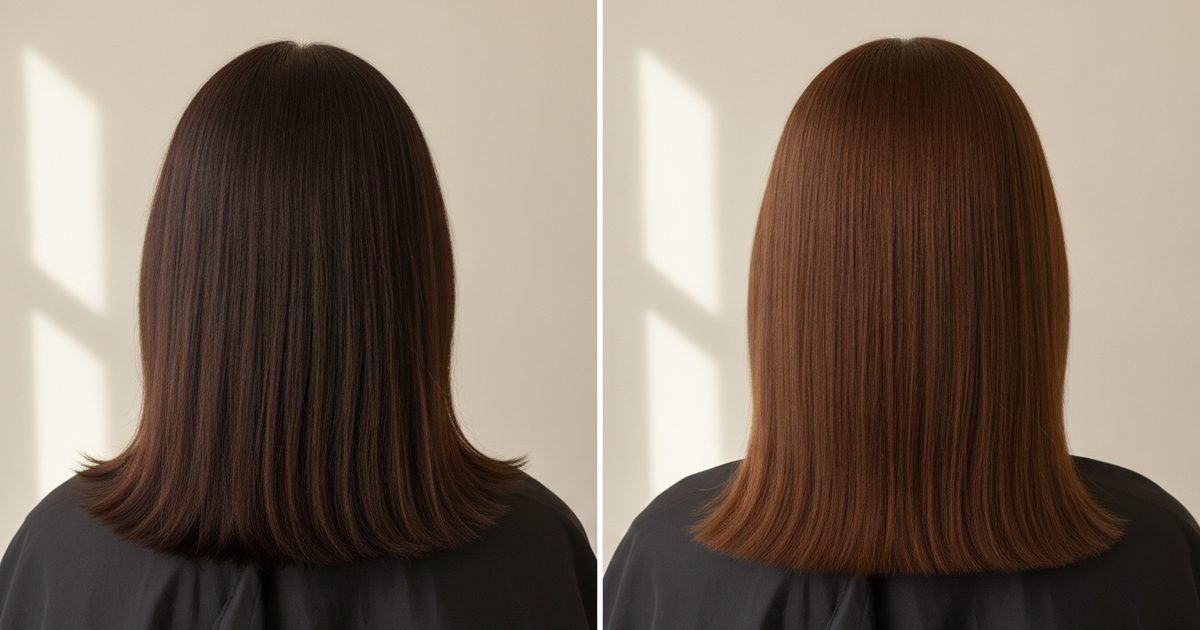 Before and after: Dark brown (3) to Medium brown (4)