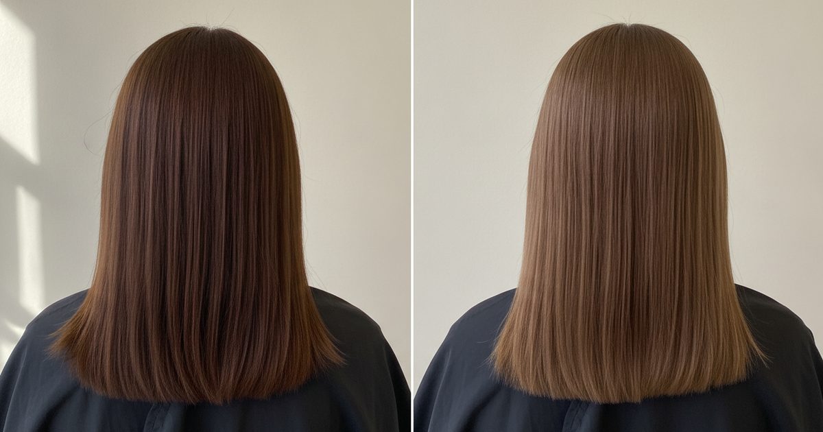 Before and after: Medium brown (4) to Light brown (5)