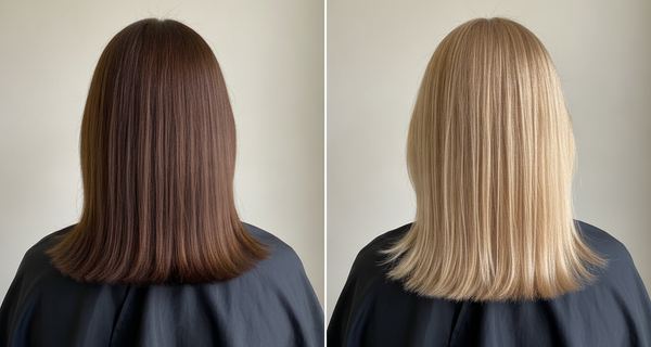 Before and after, Medium brown (4) to Light blonde (8)