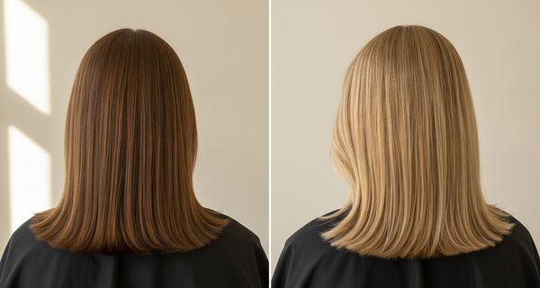Before and after, Light brown (5) to Light blonde (8)