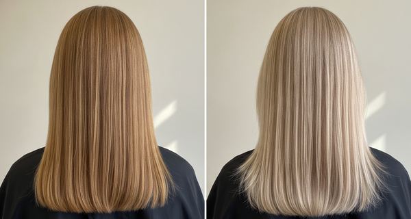 Before and after, Medium blonde (7) to Very light blonde (9)