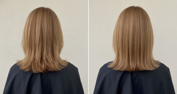 Before and after, Dark blonde (6) to Medium blonde (7)