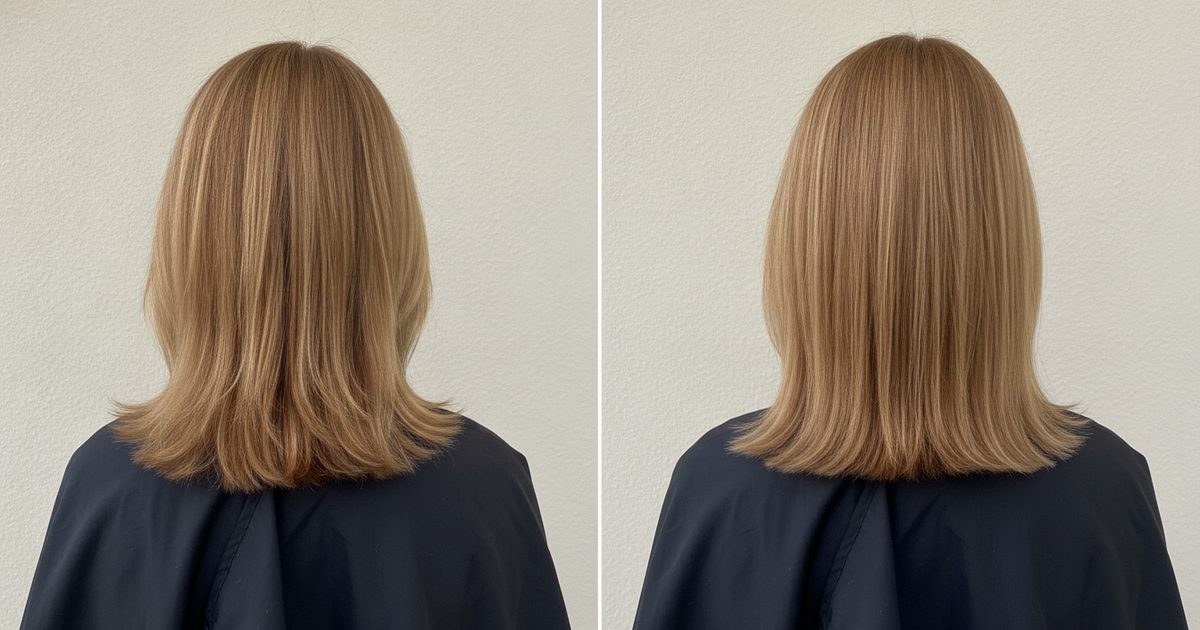 Before and after: Dark blonde (6) to Medium blonde (7)