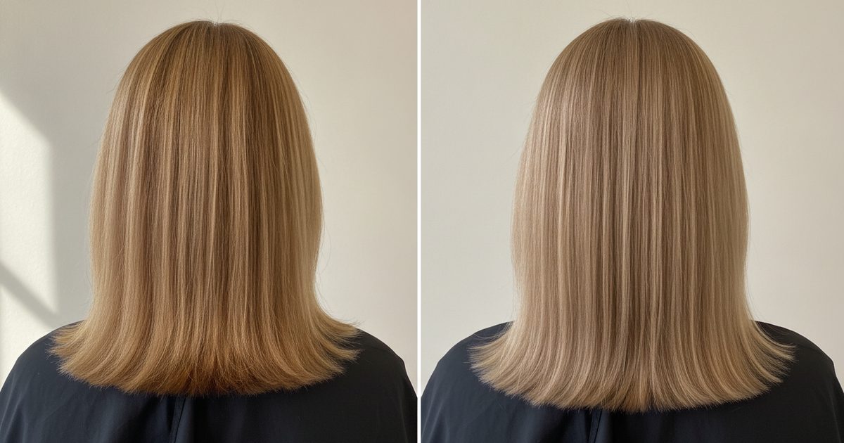 Before and after: Medium blonde (level 7)