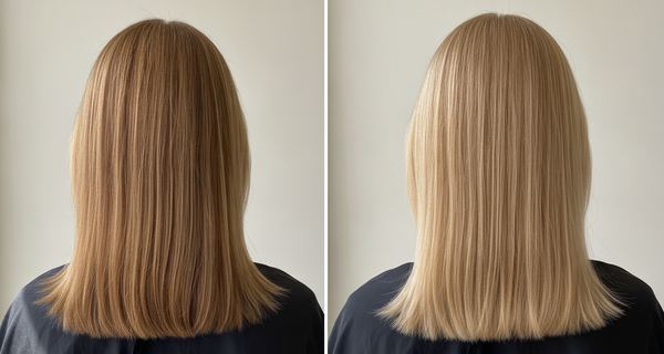 Before and after, Medium blonde (7) to Light blonde (8)