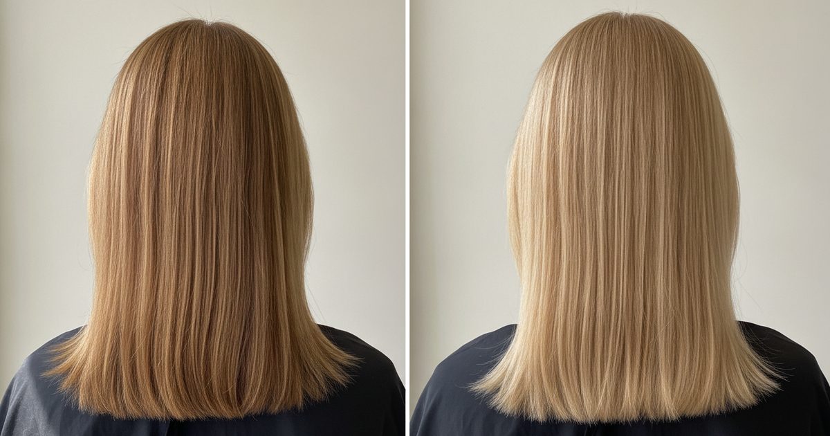 Before and after: Medium blonde (7) to Light blonde (8)