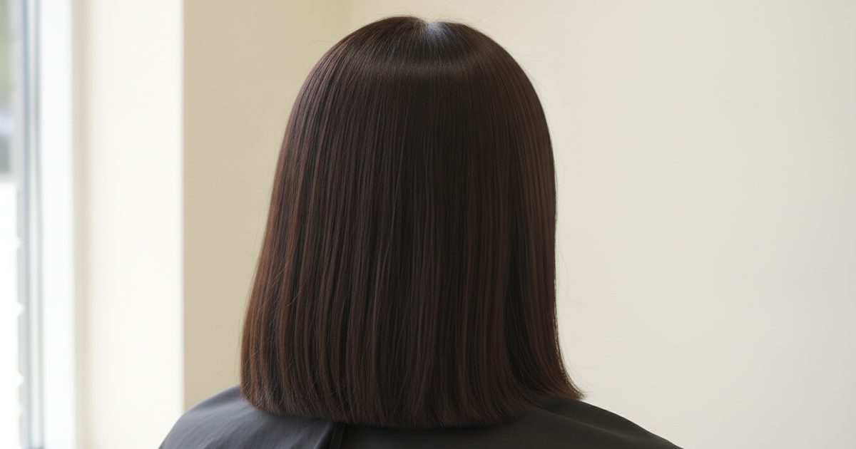 Level 2 darkest brown hair, photographed from behind in daylight