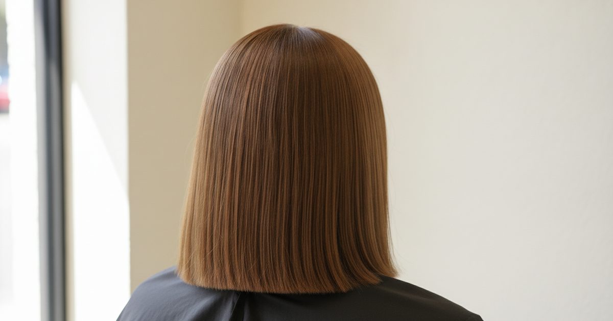 Level 5 light brown hair, photographed from behind in daylight