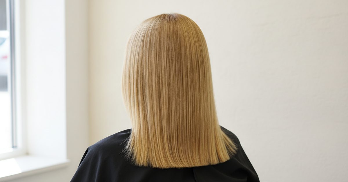 Level 8 light blonde hair, photographed from behind in daylight