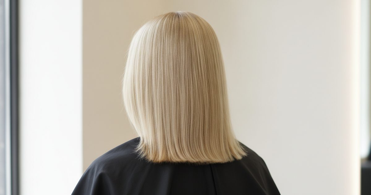 Level 9 very light blonde hair, photographed from behind in daylight