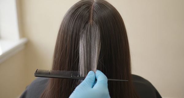 Half an inch of white regrowth at the part line